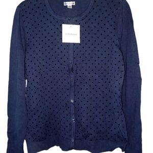 Croft & Barrow Navy Polka Dot Cardigan